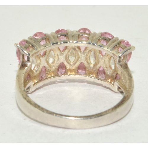 298 - A pink and white CZ and 925 silver ring Size P