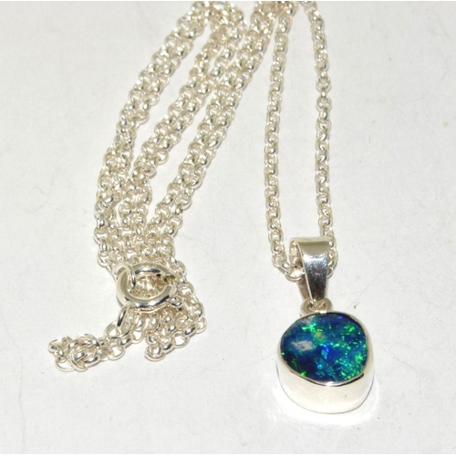 346 - Direct from the Australian Opal miner a set in silver Black Opal pendant necklace