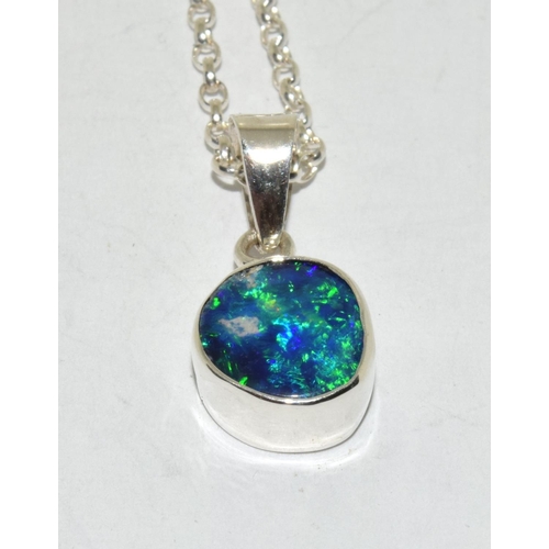 346 - Direct from the Australian Opal miner a set in silver Black Opal pendant necklace