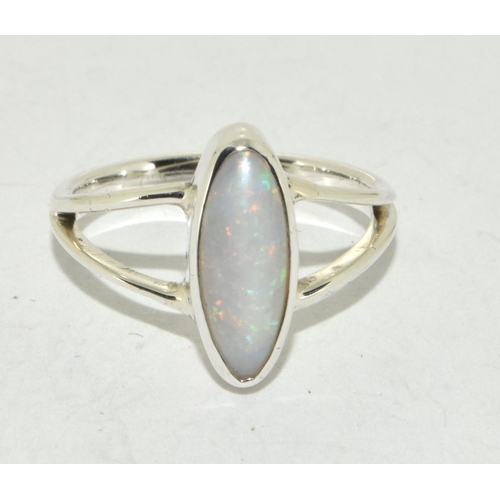 441 - Direct from the Australian Opal miner a set in silver Opal Chrystal ring size J