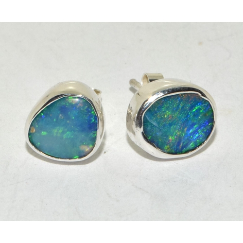 406 - Direct from the Australian Opal miner a set in silver Black Opal ear studs