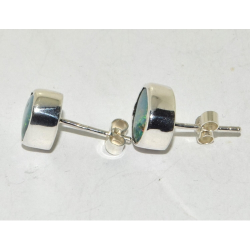 406 - Direct from the Australian Opal miner a set in silver Black Opal ear studs