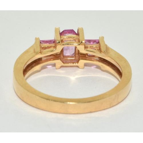 303 - 14ct gold ladies Pink Topaz and Diamond shoulder ring size O