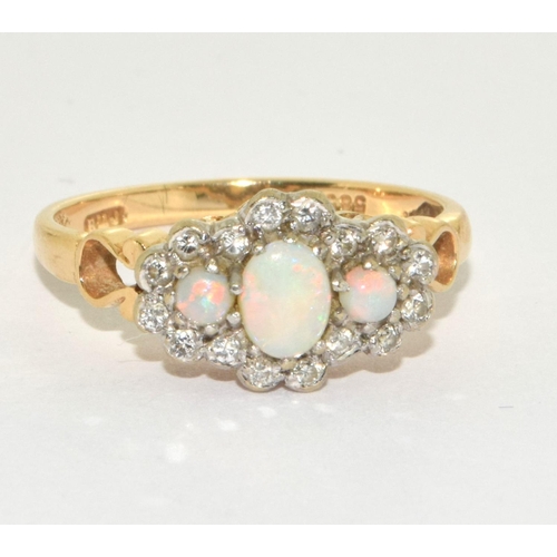 144 - Vintage Australian Opal and Diamond 14ct gold ring size N