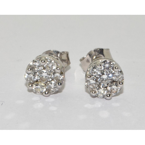 146 - Pair of 0.75ct Diamond cluster Earrings in 18ct white gold