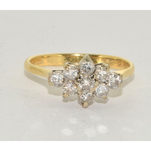 140 - 18ct gold ladies Diamond shape Diamond cluster ring approx 0.5ct size N