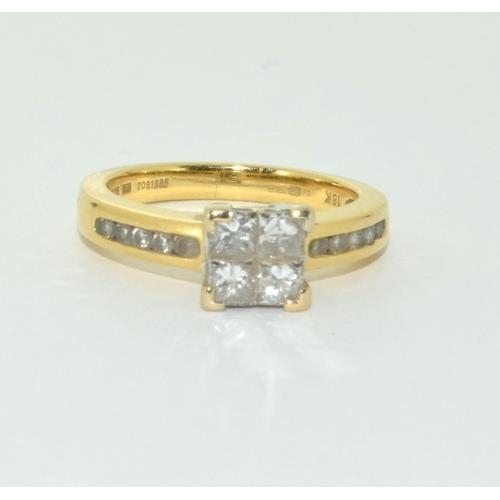 143 - 18ct gold ladies square face Diamond ring H/M in ring as 0.75ct size M