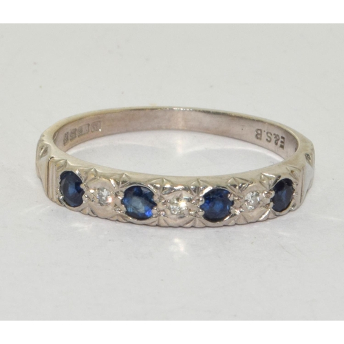 145 - 18ct white gold ladies Diamond and Sapphire 1/2 eternity ring size R