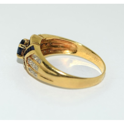 150 - 18ct gold ladies Diamond and Sapphire ring size O