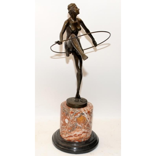 229 - Signed after Dominique Alonzo (active 1910-1930) large bronze figure of a dancing girl with hoop. Si... 