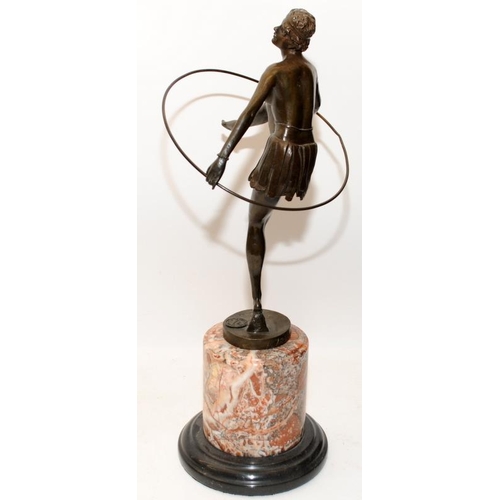 229 - Signed after Dominique Alonzo (active 1910-1930) large bronze figure of a dancing girl with hoop. Si... 