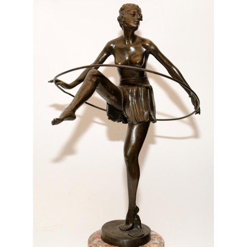 229 - Signed after Dominique Alonzo (active 1910-1930) large bronze figure of a dancing girl with hoop. Si... 