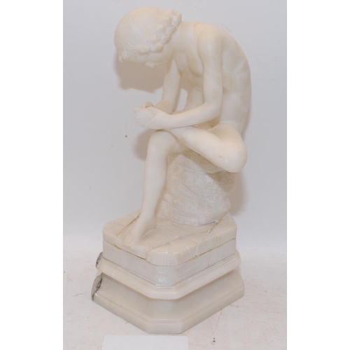 227 - After the Greco-Roman original: Boy With Thorn. Modelled in alabaster. 30cms tall