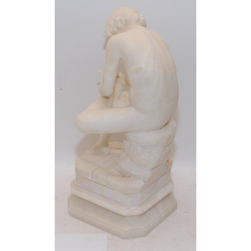 227 - After the Greco-Roman original: Boy With Thorn. Modelled in alabaster. 30cms tall