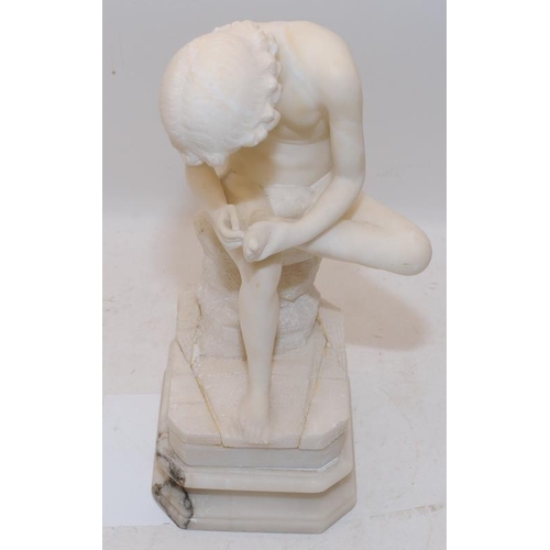 227 - After the Greco-Roman original: Boy With Thorn. Modelled in alabaster. 30cms tall