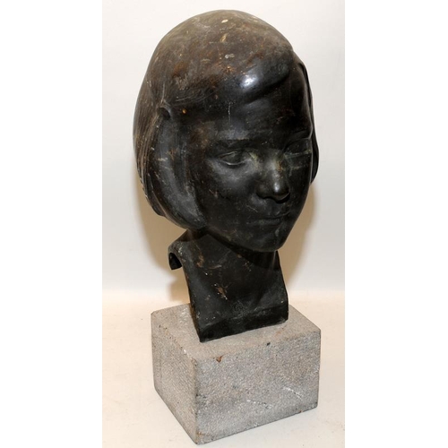 224 - Cecil Howard (1888-1956) Bronze head of a girl on composite base. O/all height 44cms. Signed Howard ... 