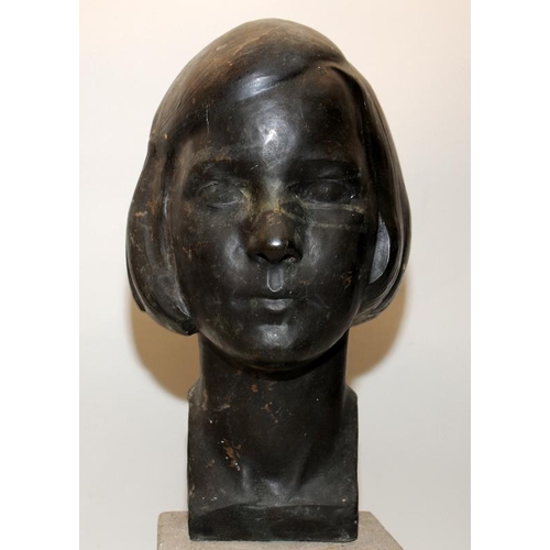 224 - Cecil Howard (1888-1956) Bronze head of a girl on composite base. O/all height 44cms. Signed Howard ... 