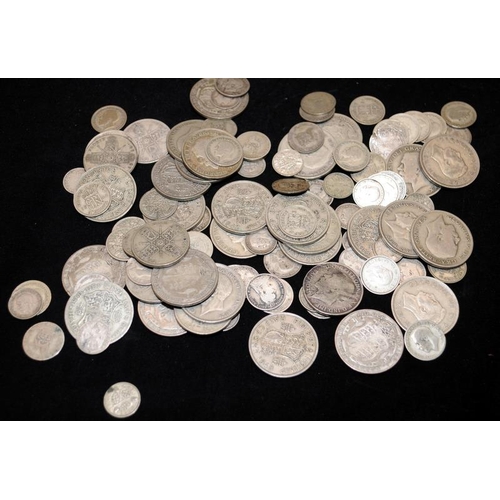 281 - Collection of GB pre 1947 silver coins. Mostly half silver with some earlier examples. Total weight ... 