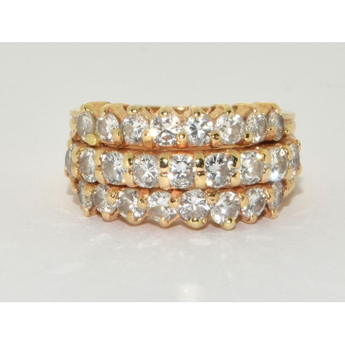 28 - 14ct gold Ladies 3 row Diamond ring  approx 2ct size L