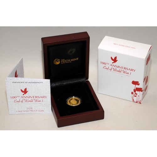 282A - 24ct gold 1/4oz fine gold proof coin commemorating the end of WW1. 25 Australian Dollars denominatio... 