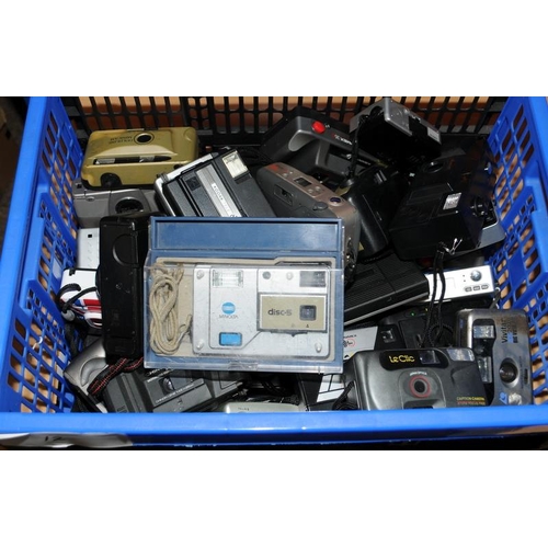 110 - A large crate of modern 35mm compact cameras including leading brands