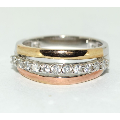 290 - Bi coloured gold and silver CZ ring Size N