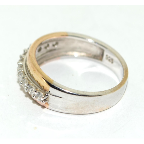 290 - Bi coloured gold and silver CZ ring Size N