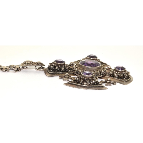 446 - Substantial Silver and Amethyst Maltese Cross pendant Necklace