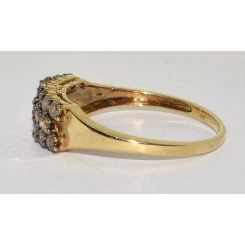 393 - 70ct genuine champagne diamonds 9ct gold ring Size R 1/2.