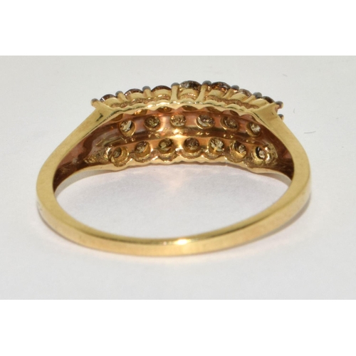 393 - 70ct genuine champagne diamonds 9ct gold ring Size R 1/2.