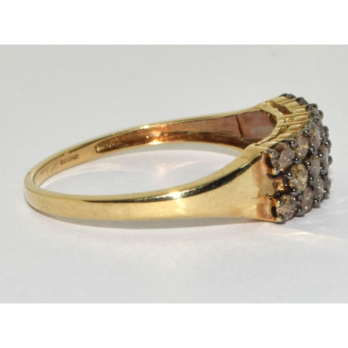 393 - 70ct genuine champagne diamonds 9ct gold ring Size R 1/2.