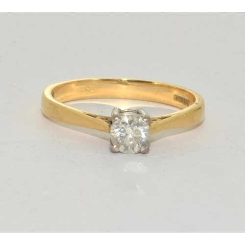 471 - 18ct gold ladies Diamond solitaire H/M as 40 pionts size N