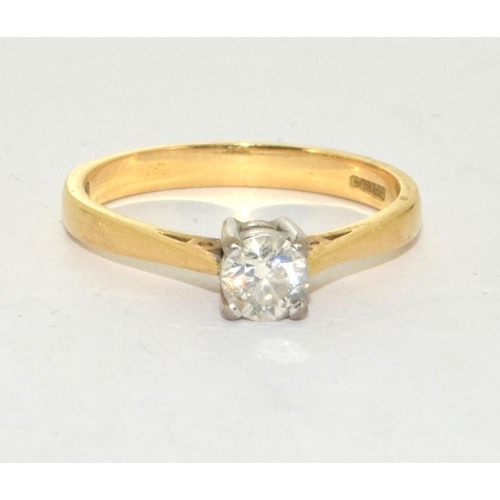 471 - 18ct gold ladies Diamond solitaire H/M as 40 pionts size N