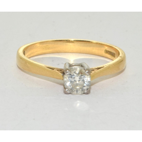 471 - 18ct gold ladies Diamond solitaire H/M as 40 pionts size N