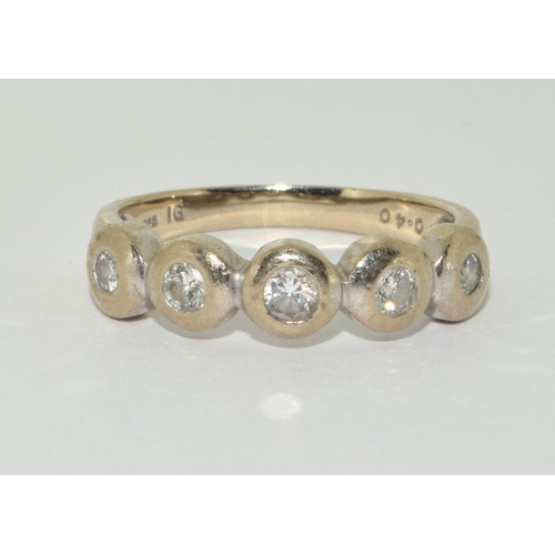 448 - 14ct gold ladies 5 stone Diamond ring H/M as 0.4ct size P