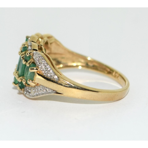 363 - Emerald and Diamond heavy 9ct gold ring Size L 1/2.