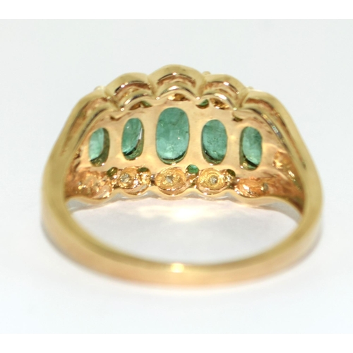 363 - Emerald and Diamond heavy 9ct gold ring Size L 1/2.