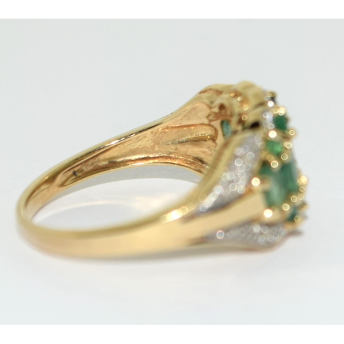 363 - Emerald and Diamond heavy 9ct gold ring Size L 1/2.