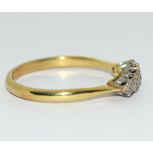 391 - Vintage heavy 18ct yellow gold and five stone diamond ring Size Q.