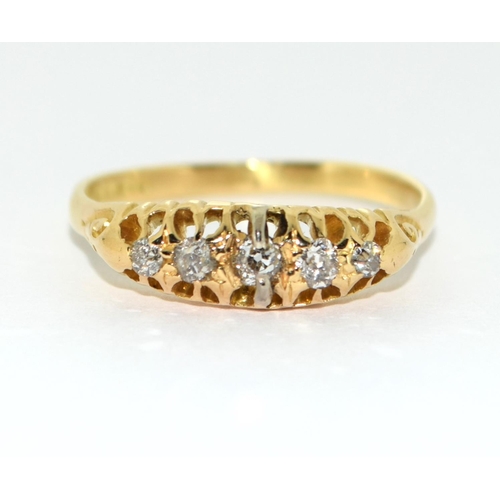 505 - Antique 18ct yellow gold five stone diamond ring Size N 1/2.