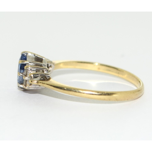 481 - Sapphire and diamond 9ct gold cluster ring. Size O