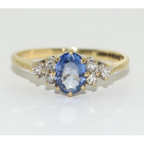 481 - Sapphire and diamond 9ct gold cluster ring. Size O