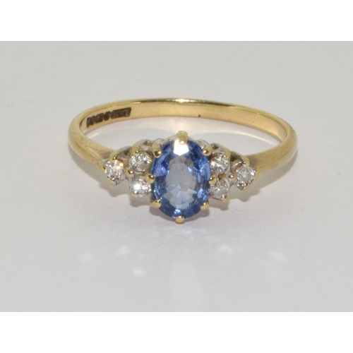 481 - Sapphire and diamond 9ct gold cluster ring. Size O