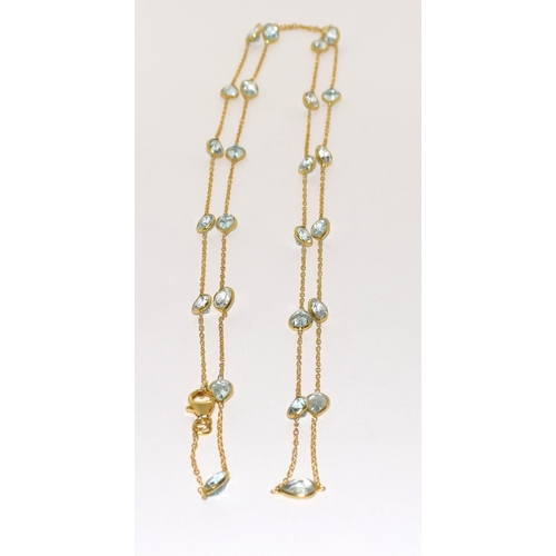 517 - Natural aquamarine and gold on silver chain 36