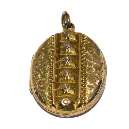 344 - Antique Victorian high carat gold back and front locket with miniatures,