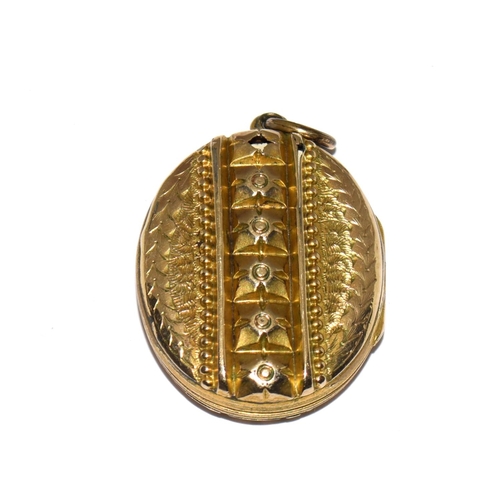 344 - Antique Victorian high carat gold back and front locket with miniatures,