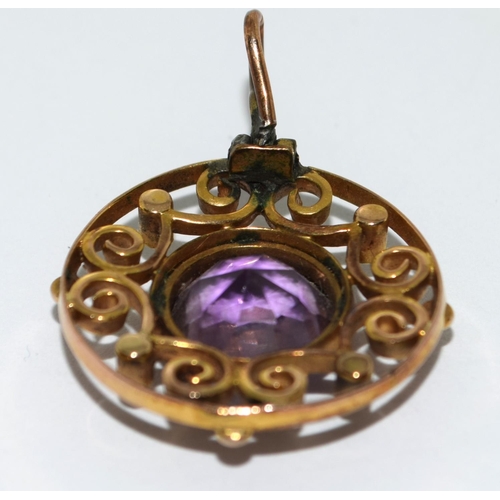 487 - Antique test as 9ct gold seed pearl and amethyst Lavaliere pendant.