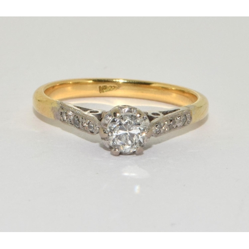 475 - Vintage Diamond solitaire with diamond shank in 18ct yellow gold Size L 1/2.