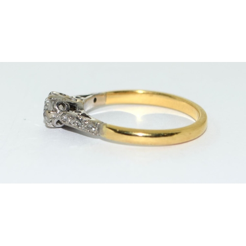 475 - Vintage Diamond solitaire with diamond shank in 18ct yellow gold Size L 1/2.