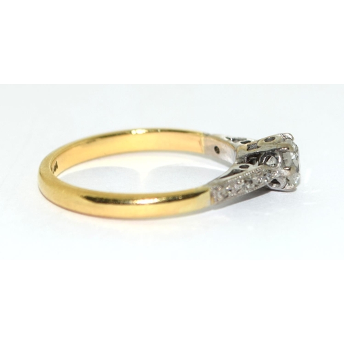 475 - Vintage Diamond solitaire with diamond shank in 18ct yellow gold Size L 1/2.